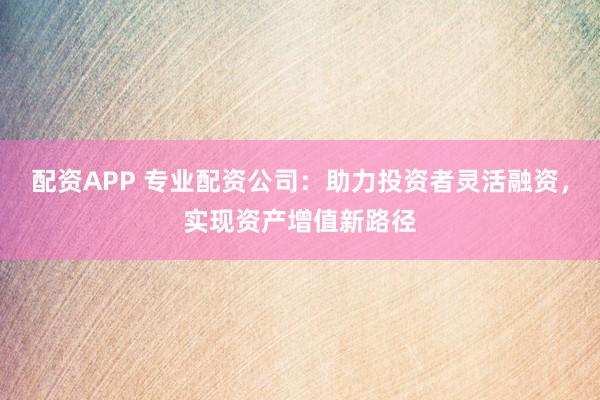 配资APP 专业配资公司：助力投资者灵活融资，实现资产增值新路径