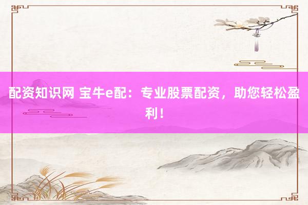 配资知识网 宝牛e配：专业股票配资，助您轻松盈利！