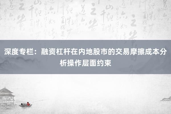 深度专栏：融资杠杆在内地股市的交易摩擦成本分析操作层面约束